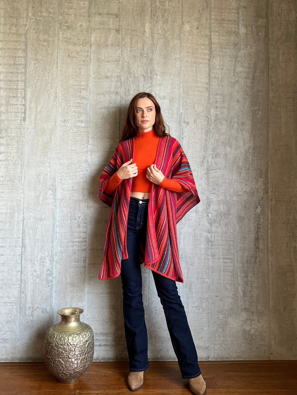 Rebecca, Alpaca Ruana Red